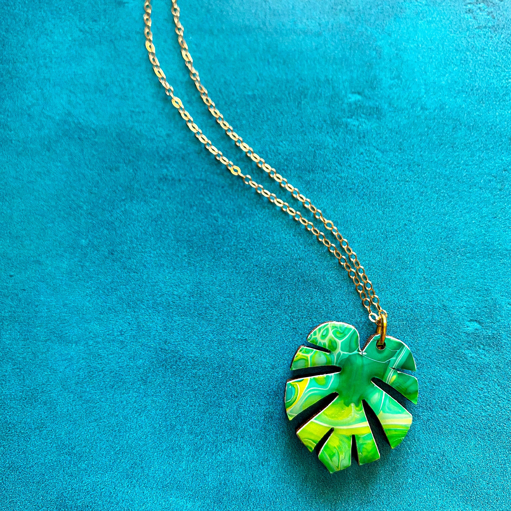 monstera necklace Tropical Monstera Leaf Wood Necklace